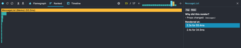 MessageItem 메모이제이션 적용 후 React DevTools Profiler 측정 결과